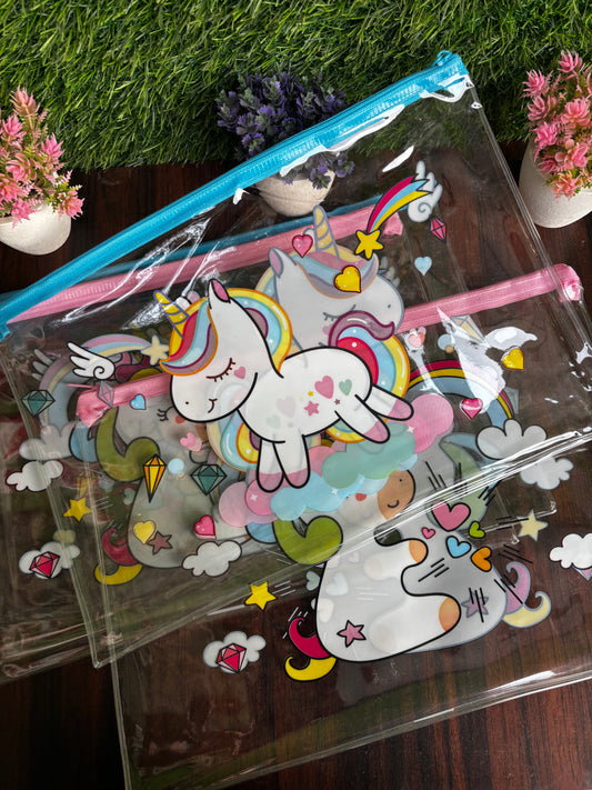 Magical Unicorn Transparent Zipper Pouches (A4 Size)