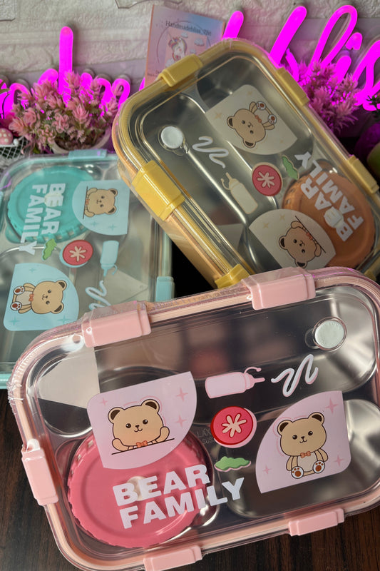 Kawaii Bear Family Stainless Steel Lunch Box