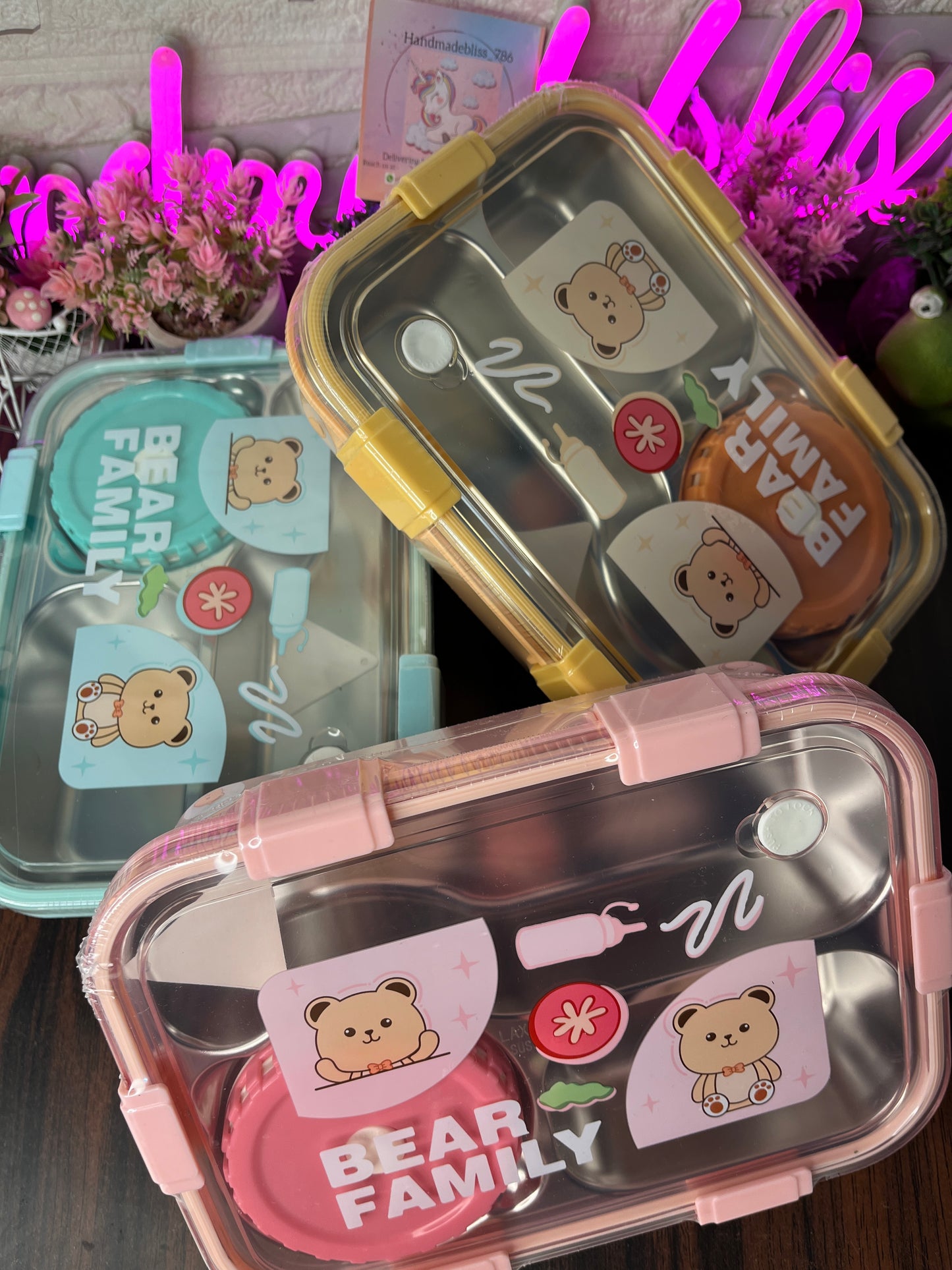 Kawaii Bear Family Stainless Steel Lunch Box